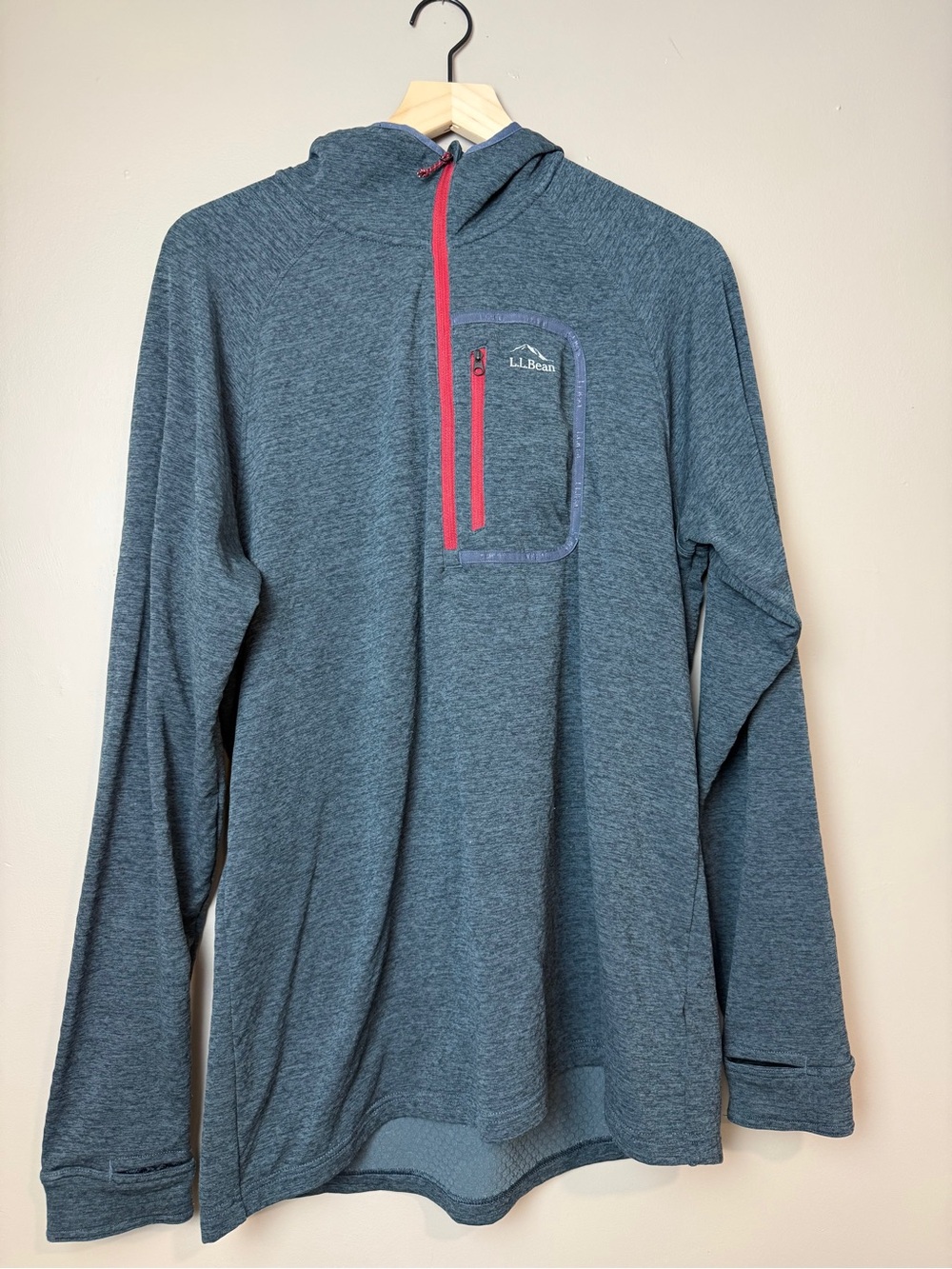 L.L. Bean Large Tall Men's Zip-Up Hooded Sweater in Slate Blue with Red Trim